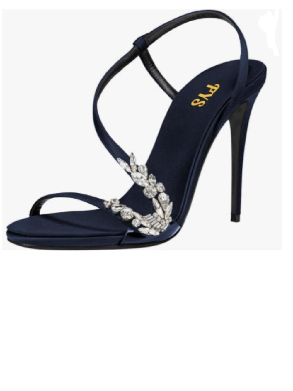 FYS Navy Open Toe Sandals Slip on High Heels Rhinestone Studded Party Shoes